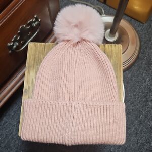 Vince Camuto Pink Knit Beanie with Pom Pom